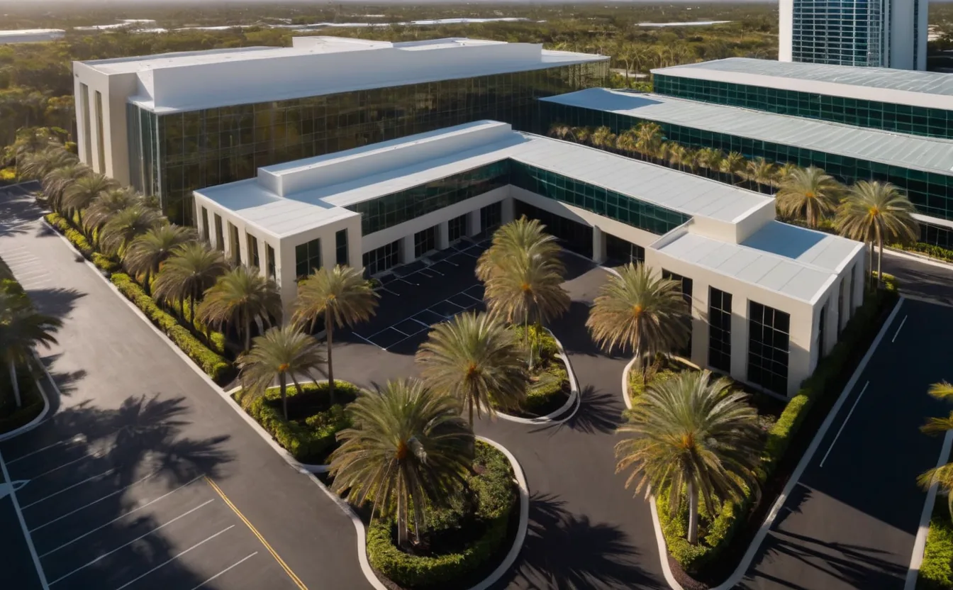 Aerial view of corporate office park with palm avenue in Kendall